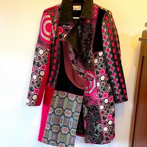 Bohemian Emma G Fuchsia Pink Multi-texture Mid-length Coat SZ Med